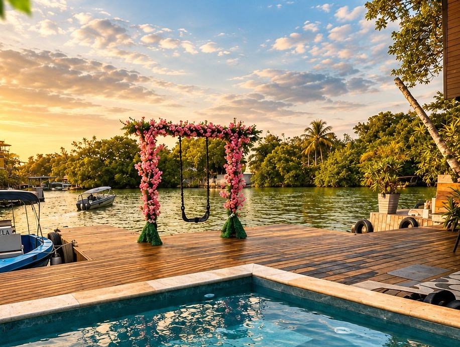 Pousada Ilha da Fantasia - piscina à beira da lagoa